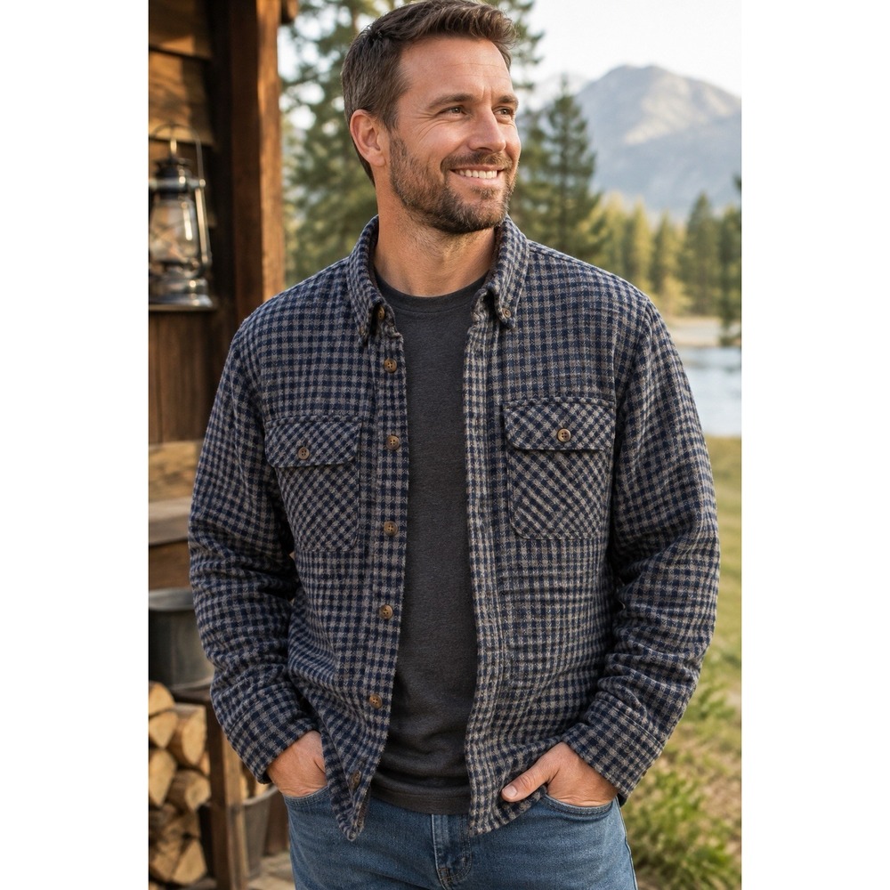 Cabela's Heavyweight Men's Jacket Flannel Shirt Fleece Lined S‎ Blue Gray Plaid